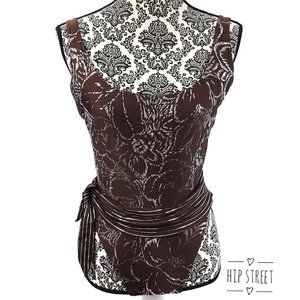 ARUBA Silver Metallic Floral Belted One Piece Tank Swimsuit 10